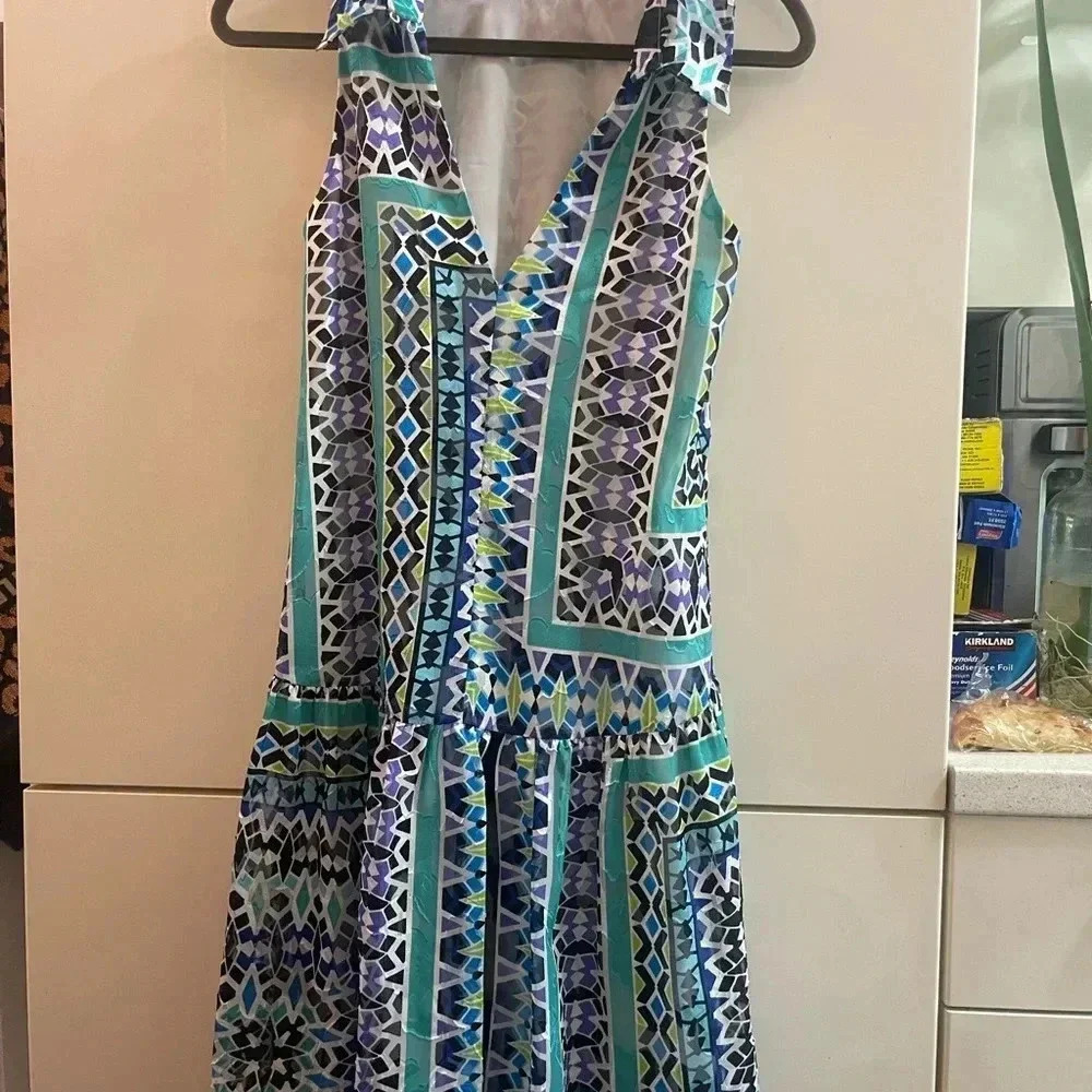 Women’s Sleeveless Dress MIDI Geometric Pattern Size M Flare - Picture 4 of 7